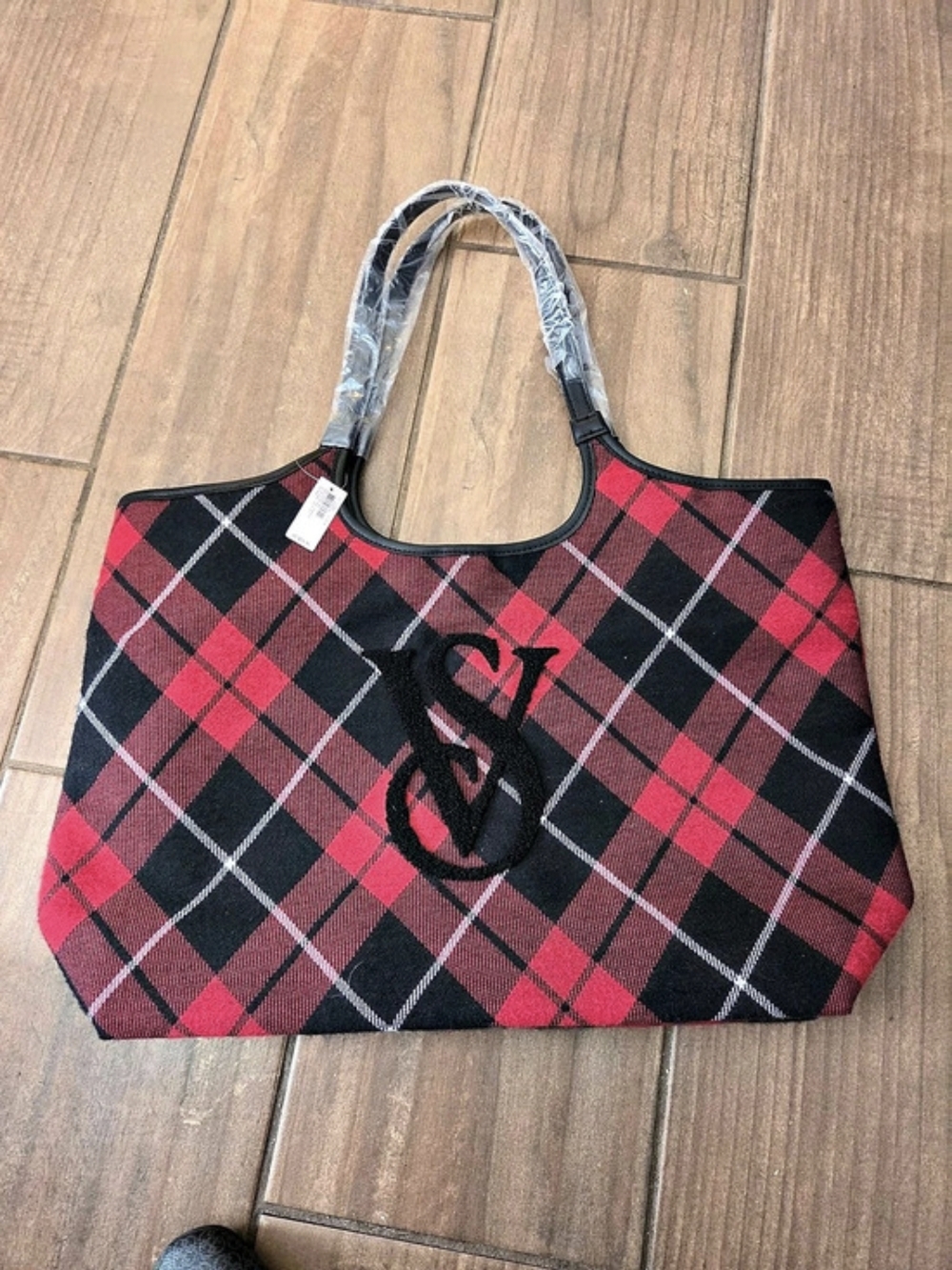 Victoria Secret Plaid Tote in Red & Black Plaid NWT